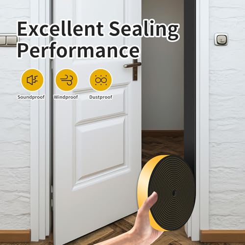 Door Seal Strip,High Density CR Insulation Tape,1 in x 1/8 in x 16 Ft - color: Black, size: 1 in x 1/8 in x 16 ft
