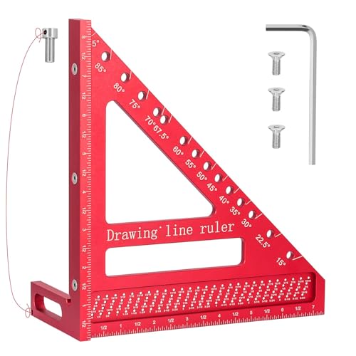 Large Carpenter Square 8.42" x7.67 Precision Woodworking Tools 15-90 Degree Versatile 3D Multi-Angle Square with Angle Pin for Woodworking,Engineering and Construction - color: Red