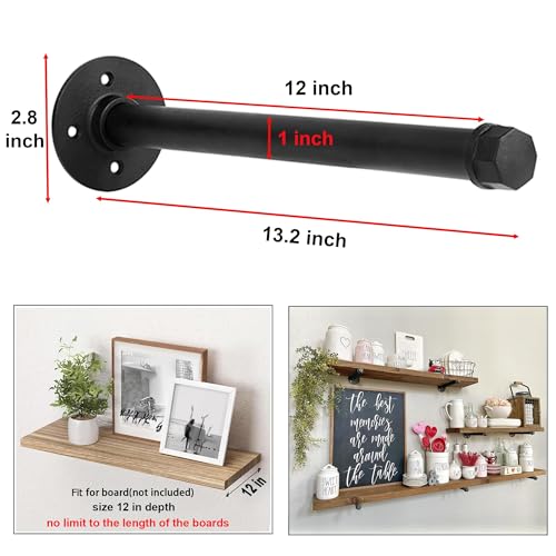 12 Inch Industrial Pipe Shelf Brackets Set of 8 - Black Iron Rustic Wall Mounted DIY Shelving Brackets Hanging Custom Pipe Brackets for Floating Shelves - size: 12 inch 8 pack, style: 8 Pack