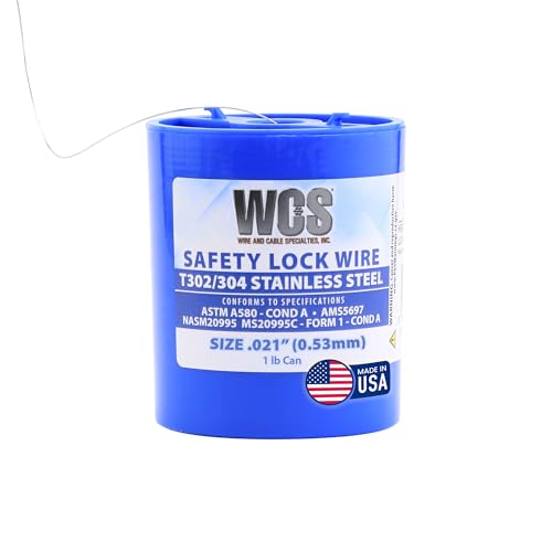 WCS .021 Stainless Steel Safety Lock Wire, T302/304, NASM20995C MS20995C, ASTM A580 Condition A, AMS569, Mechanics Wire for Aircraft, Automotive, & Industrial Use, 1lb Dispenser Can, Approx 840 ft - size: .021 in, style: 1 lb