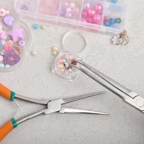 2 PCS Extra Long Bent & Straight Needle Nose Pliers Set for Jewelry Making & Fishing Hook Removal with Serrated Jaw & Lanyard - style: Extra Long Nose & Bent Nose