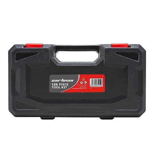CARTMAN Complete Household Tool Set, Red Hand Kit With Storage Case - color: Dark Red