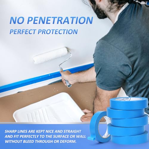 10Rolls Painters Tape 1 inch Wide Bulk Blue Masking Tape for Painting 55yds - size: 1 inch × 10 Rolls