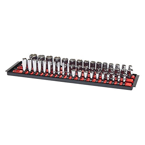 Ernst Mfg 18-Inch Organizer 3 Rail Socket Boss (8451) - Toolbox Organization Tray - SAE & Metric Storage with labels, 57 Twist-Lock Clips for 1/4-inch, 3/8-inch, & 1/2-inch Drive Sets, Blue (Patented) - color: Blue, style: 18-Inch