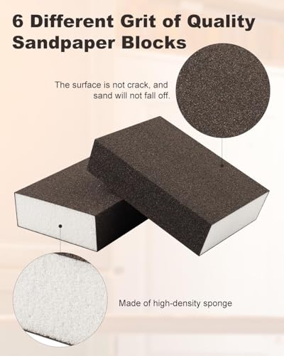 Rocaris 60 Pack Sanding Blocks, 60, 80, 100, 120, 180, 220 Grit