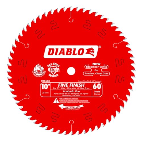 Diablo Fine Finish Saw Blade for Wood - 60 Hi-ATB Teeth, 10" Diameter