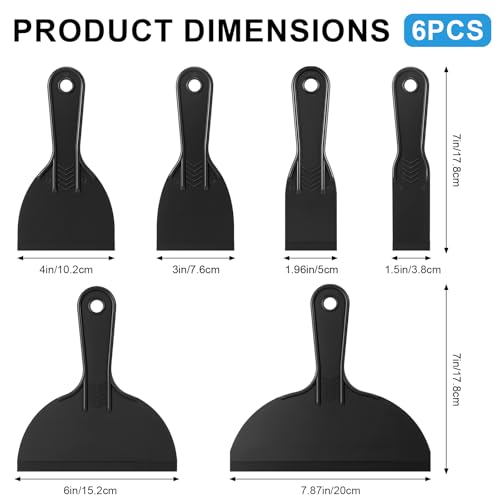 6 Pack Plastic Putty Knife Set, 6 Assorted Sizes 1.5" 2" 3" 4" 6" 8" Flexible Plastic Scraper Tools for Spackling, Drywall Repair, Patching, Caulking & Wallpaper Removal