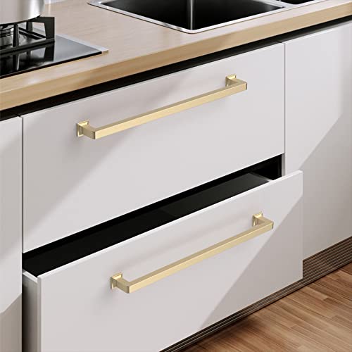 9BUILD 10 Pack 10 Inch Brushed Brass Cabinet Pulls,Kitchen Hardware - color: Brushed Brass, size: 10"/256MM Hole Center