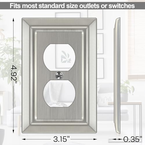 Metal Wall Plate for Electrical Outlets, Outlet Covers Wall Plate, 6 Pack - size: Duplex Outlet