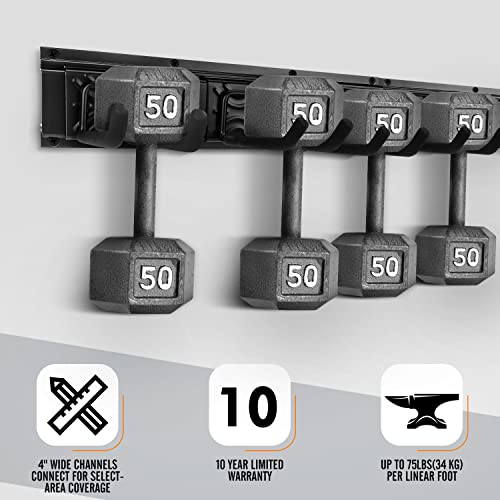 SMARTOLOGY Modular Heavy-Duty Steel Garage Tool Storage Rack - 150 lbs Weight Capacity Weather-resistant Powder-Coated Wall Mount Organizer for Shovels, Rakes, Ladders & Landscaping Equipment - size: 68 in rack with 12 hooks