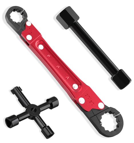 Angle Stop Wrench Kit, 3-Piece Plumbing Tool Set with Compression Sleeve Puller & 4-Way Sillcock Key, 15/16" & 5/8" Plumber Wrench for 3/8" & 1/2" Angle Stop Valves, Tight Spaces - color: Red