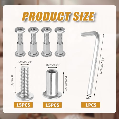Biaungdo M6x25mm Silver Hex Drive Socket Cap Bolt, 15 Sets - color: Silver, size: M6x25mm