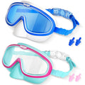Seago Kids Swim Goggles with Nose Cover 2 Pack for 3-14 Anti-Fog Clear View - color: Pink Green & Blue White
