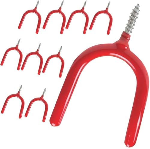 10 Pack Screw-in U Utility Hooks,Red Vinyl Coated Steel Wall Mount Hook - color: Y Red