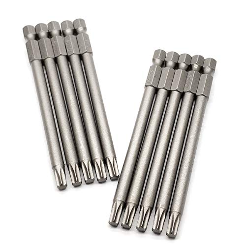 10PCS 4"/100mm T27 Torx Head Screwdriver Bit Set, 1/4 Inch Hex Shank with Quick Release Slot,S2 Steel Magnetic Security Tamper Proof Star 6 Point Screw Driver Kit Tools - color: 100mm/4inch, size: T27