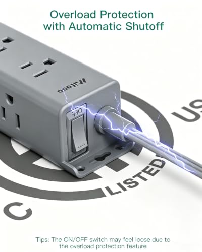 Surge Protector Power Strip, 12 Widely Spaced Multi Outlets, Wall Mount - color: Gray, size: 1 FT