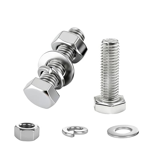 (10 Sets) 5/16-18x2 Hex Head Screw Bolt, Nuts, Flat & Lock Washers Kits,304 Stainless Steel 18-8 Hex Bolts and Nuts and Washers Assortment Kit,Fully Threaded by DINGBANG - size: 5/16-18x2