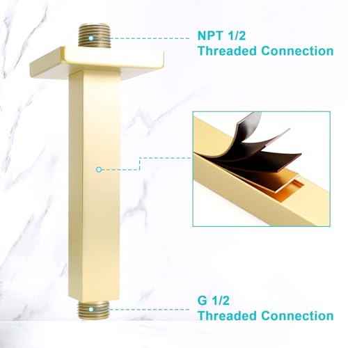 Enga Brass 6-Inch Straight Shower Arm with Flange, Brushed Gold - color: Brushed Gold, style: 6 Inch