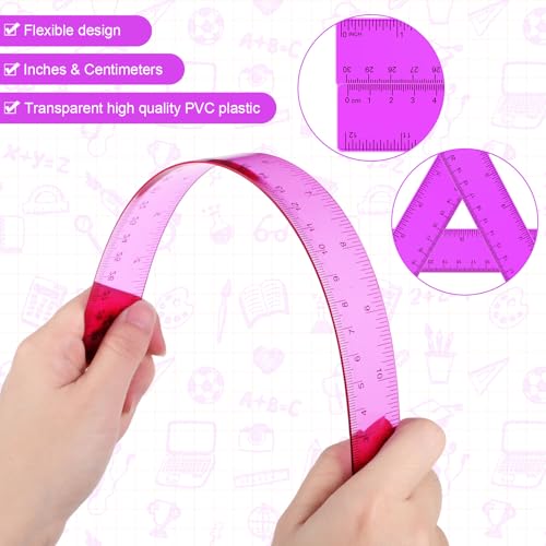 Zonon 2 Pcs 12 Inch Clear Ruler and 6 Inch Plastic Protractor Set, Purple - color: Purple
