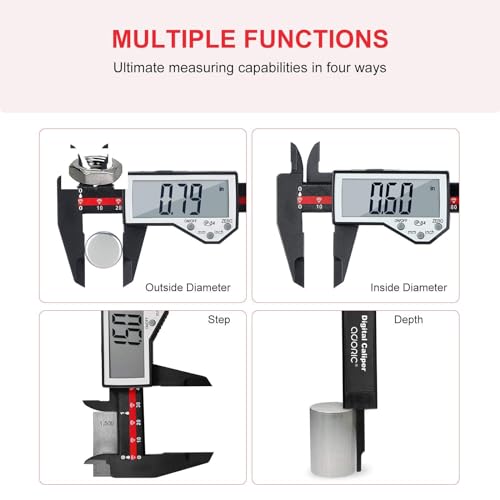 Digital Caliper, 0-6" Electronic Caliper Auto - Off Feature with Large LCD Screen Vernier Caliper Conversion Measuring Tool for Length Depth Inner Outer Diameter Measuring - color: Red Plastic, size: 6"