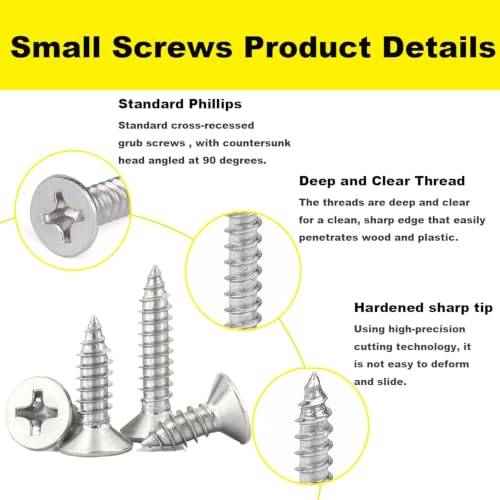 #4 Flat Head Phillips Wood Screws 150Pcs, 304 Stainless Steel, 3/8" - color: Sliver, size: #4 x 3/8''-150pcs