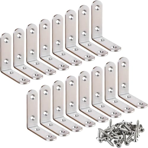 16Pcs L Bracket Corner Brace 2.5 x 2.5 Inch Stainless Steel Corner Brackets, Heavy Duty 90 Degree Joint Right Angle Shelf Brackets for Shelves Wood Furniture with Screws - size: 16PCS-Silver 65*65mm/ 2.5in