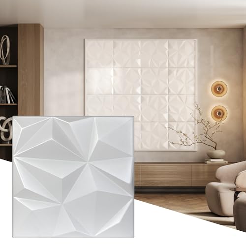 Wall!Supply 3D Geo Lite Wall Panels, 12-Pack, White - color: White, style: Geo Lite