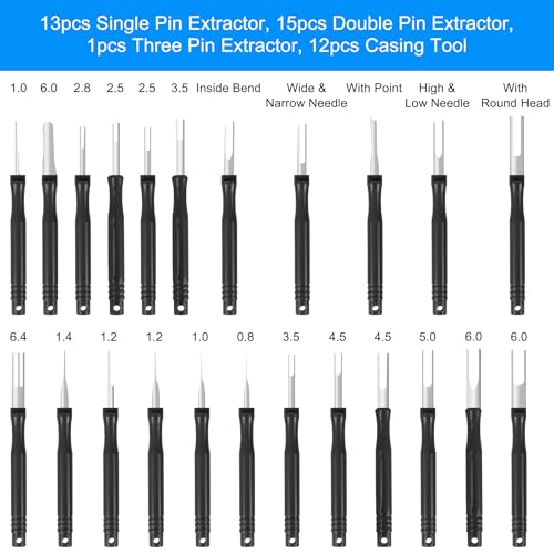 Kikerike Terminal Removal Tool Kit 41 Pcs Depinning Tool Electrical Connector Pin Removal Tool Kit Pin Extractor Tool Set Wire Terminal Release Tool for Automotive Car Household Devices - Black - color: 41 PCS - Black Round Handle