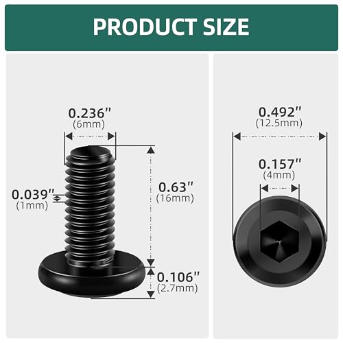 20Pcs M6-1.0 x 16mm Flat Head Socket Cap Screws Bolts 304 Stainless Steel Black Zinc Plated Furniture Bolts, Fully Threaded M6 Bolt with Hex Spanner - size: M6 x 16mm