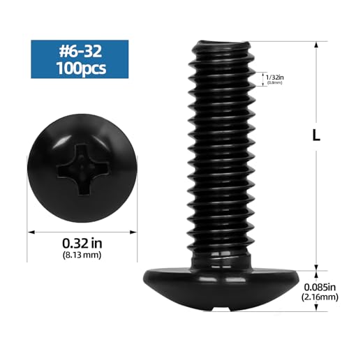 #6-32 x 1 Truss Head Machine Screws, Full Thread, 304 Stainless Steel Black Finish, 100 PCS - size: #6-32 x 1"