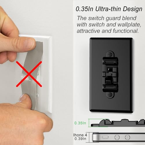 Light Switch Guard 4PK Black, Child Proof Toggle Cover, Keeps Lights ON/Off - color: Black