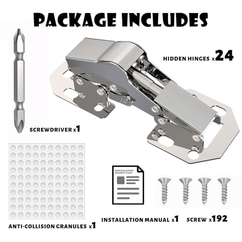 BESTEEL 24 Pack Hidden Hinges Upgrade Soft Close Surface Mounting Hinge,90 Degree Concealed Cabinet Hinges for Kitchen Cabinet Doors Frameless,No Pre-drilled,Surface Mount Hinges with Extra Bumper - size: 24 PCS