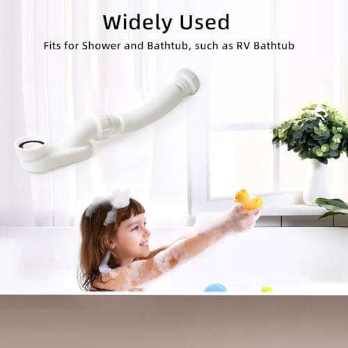 Low Profile 1 1/2" P Trap Flexible Bathtub & Shower Drain Pipe, Flat P Trap Kit for Freestanding Tub, Space Saving Bath Drain Assembly, Easy Install Durable Plumbing Replacement - style: Both ends have threads - white