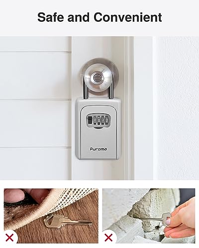 Puroma Key Lock Box Large with Code Lockbox Outdoor Wall Mount 1 Silver - color: Silver