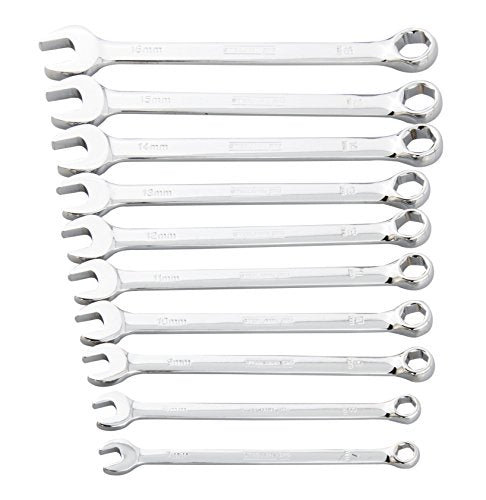 Steelman Pro 10-Piece Metric 6-Point Combination Wrench Set for Mechanics, Chrome Vanadium Alloy Steel, Angled Ends, Storage Rack Included - size: 10-piece