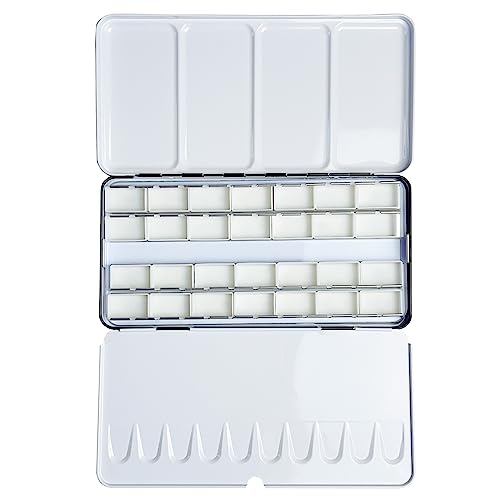 FCLUB Empty Watercolor Metal Palette with 28 Standard 3ml Full Pans - style: Tin Box with 28 Full Pans