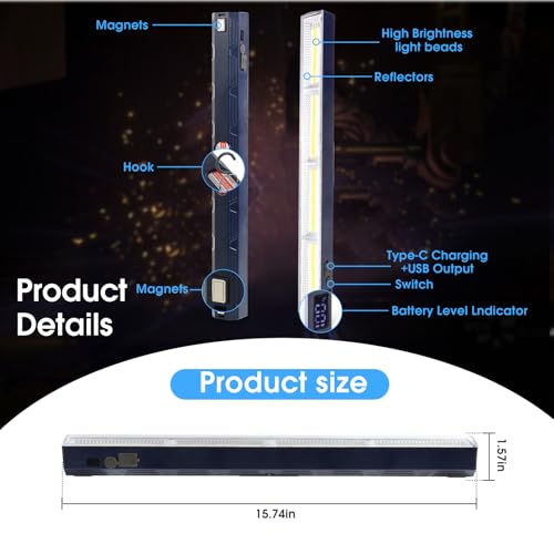 Magnetic Light BAR,15.75-inches Mechanic Light 7500mAh 8000 Lumens - size: 15.75"