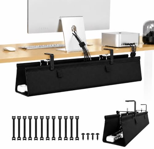Under Desk Cable Management Tray 36", No Drill Clamp-On Design, Premium Oxford Fabric Cord Organizer Hides Power Strip & Messy Wires, Ideal for Home Office & Gaming Desk