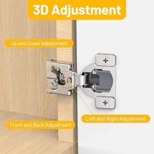 Furniware 20 Pack 10 Pairs 1/2 inch Overlay Soft Close Hinges for Face Frame Kitchen Cabinet Hinges Satin Nickel - 3 Way Adjustability Concealed Soft Close Hinges Damper Self Closing - size: 1/2 inch Overlay