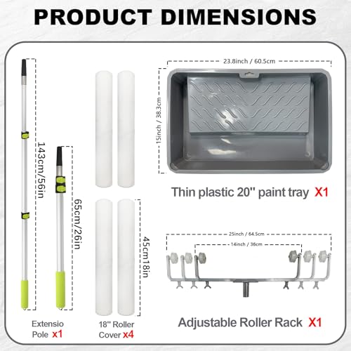 7 Pcs 18 Inch Paint Roller Kit, Microfiber Cover with Extension Pole
