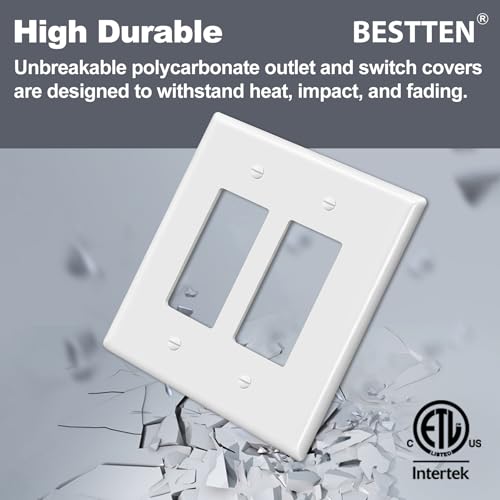 10 PK BESTTEN 2-Gang Oversize Decorator Switch Outlet Wall Plate Cover - size: 2 Gang Decor Oversize