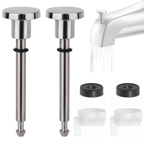 2 Set Universal Tub Spout Diverter Repair Kit Parts, Includes 2 x Diverter Valve Stems, 2 x Cup Seals and 2 x Gates, Bathroom Shower Bathtub Leaky Faucet Repair Replacement Parts (Classic,Chrome)