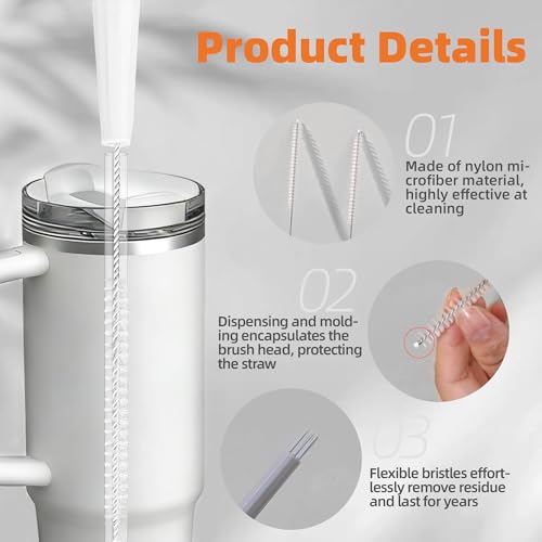 2 Pcs Multi Straw Cleaner Brush, Detachable Cleaning Brushes, Orange & Gray | Fits Plastic/Metal/Glass/ Silicone Straws and Tumbler Lids Gap/Nipple, Food-Grade Nylon, Non-Slip Handle, Easy Storage