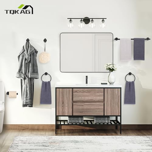 TQKAG Matte Black Bathroom Hardware Set, 6-Piece Towel Bar Set 23.6 Inch - color: Matte Black, size: 6-Pieces Set