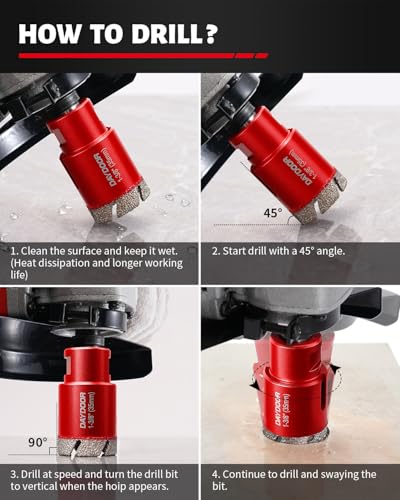 DAYDOOR Diamond Hole Saw Kit, 15-Piece Tile Hole Saw Kit Vacuum Brazed(Red) - color: Red, size: 1/4",5/16",4/5",1",1-3/8",2",3",4"