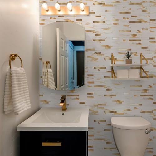 StyloVue 20 Sheets Peel and Stick Backsplash for Kitchen, 2026 Upgraded Calacatta Gold with Metal Glod Look Stick on Tile Upgrade Your Kitchen Backsplash, RV, Fireplace - color: Calacatta Gold With Metal Gold