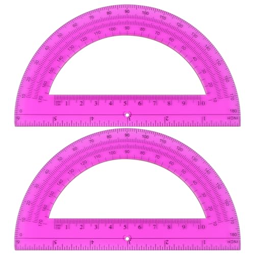 Unjoo Plastic Protractor 6 Inch Math Protractors 180 Degrees, 2 Pack,Purple - color: Purple