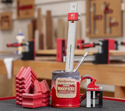 Woodpeckers Woodworker Gift Set, Mini Combination Square, Pocket Rule, Pencil, Clamp Pads and Mug, Made in USA - MUGSET26-NO9