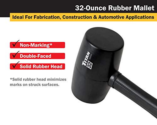 Titan 63232 32oz Rubber Mallet, Non-marking Double-faced Solid Head, 15" Shock Absorbing Fiberglass Handle with Textured Grip - style: 32oz Black