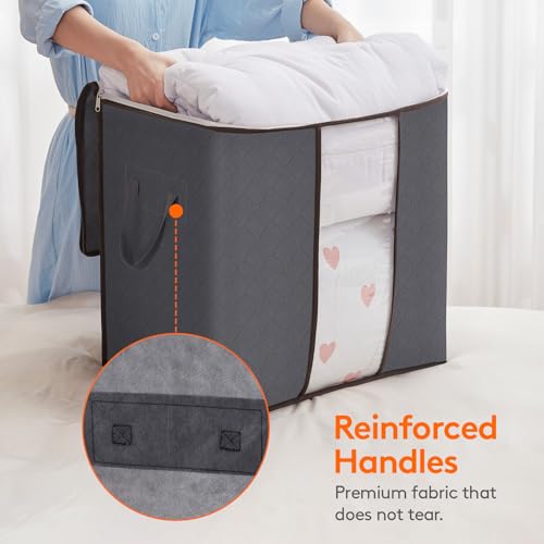 Lifewit 6 Pack 100L Clothes Storage Bins with Lids, Foldable Blanket Storage Bags with Zippers, Clear Window and Reinforced Handles, Closet and Organization for Clothing, Sweater, Comforter, Bedding - size: 100L